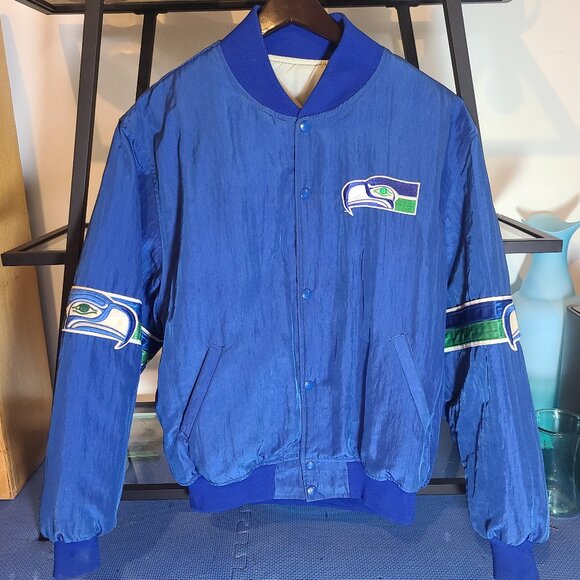 Vintage Seattle Seahawks Starter Pro Line Men’s Full Snap Bomber Jacket Size L - Picture 1 of 16